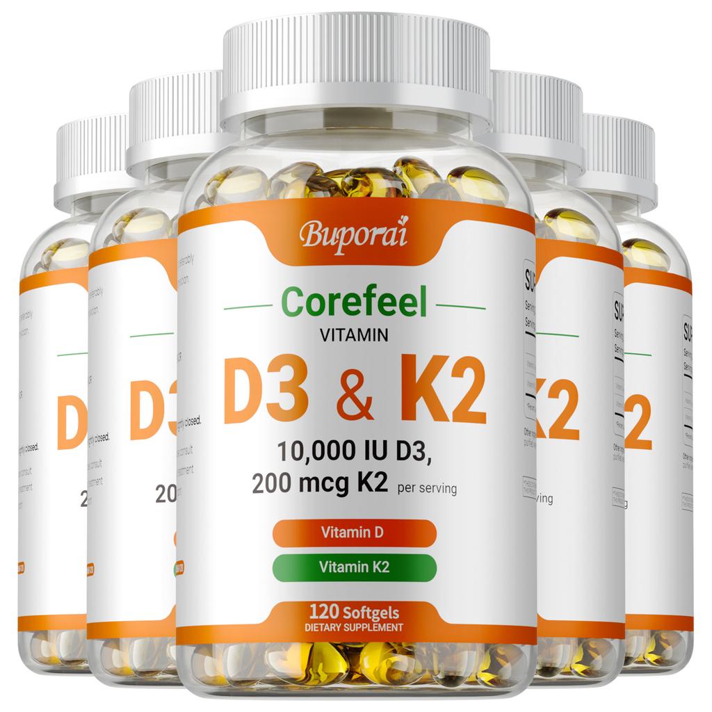 Vitamin D3 K2 Softgels 10000 IU 200 mcg 120 Count — Bone Health, Immune Support, Calcium Absorption