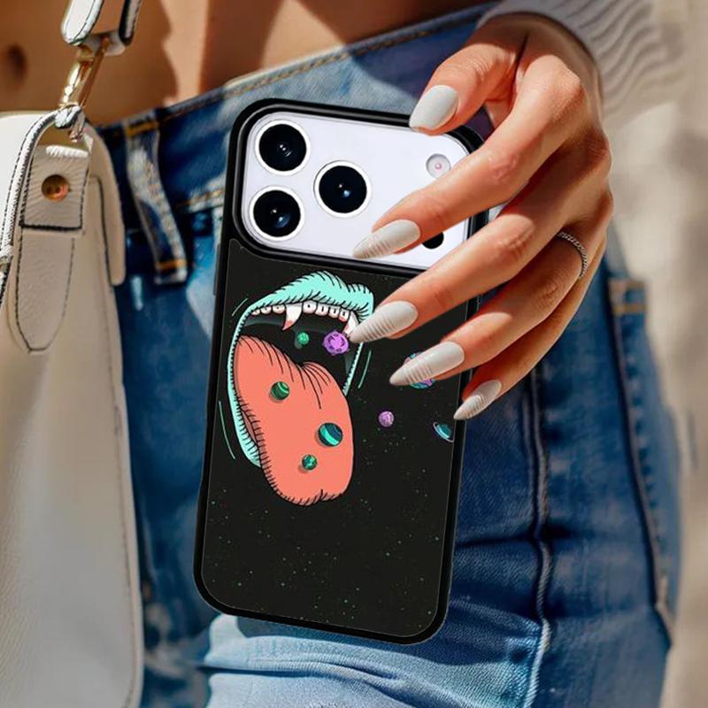 Space Lips Phone Case For iPhone 17 Air 14 15 13 12 Max Cover For Apple 16e 11 Pro Max Plus Coque