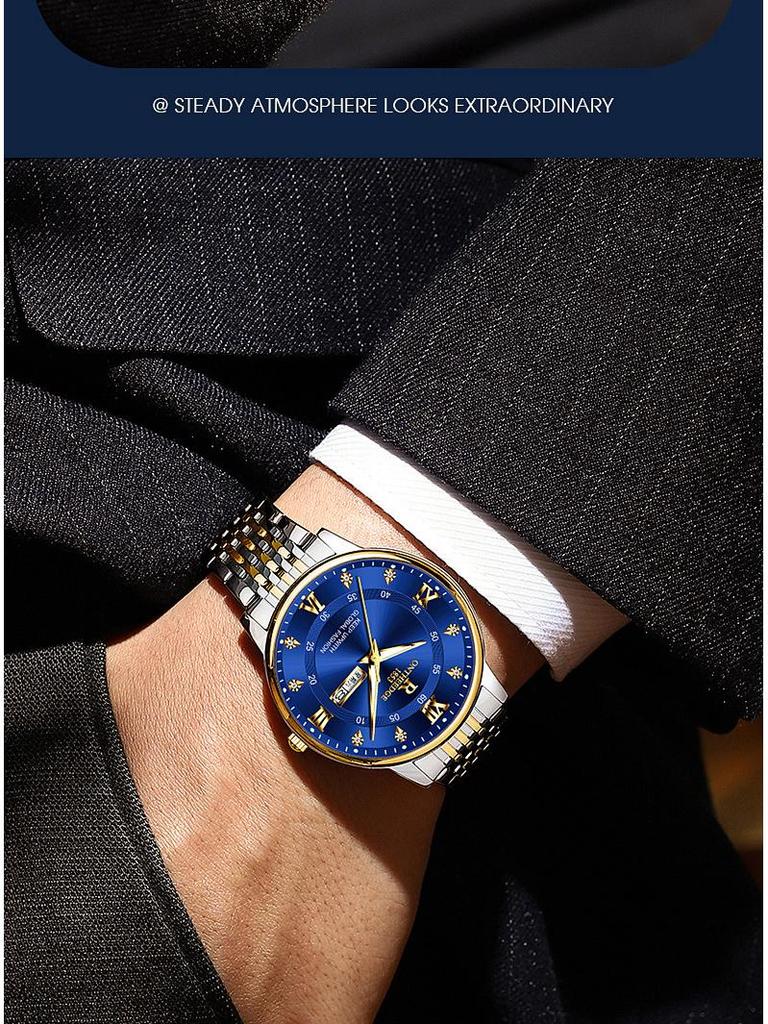 Luminous Waterproof Ultra-Thin Men's Quartz Watch with Double Calendar