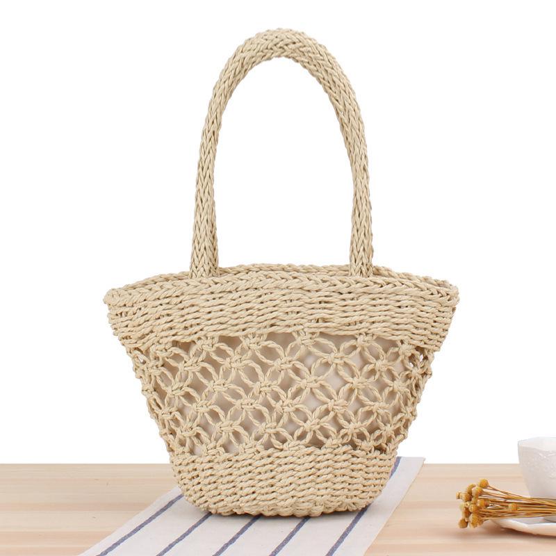 

Woven Paper Rope Handheld Bag - Hollow Design for Casual Beach or Vacation Use