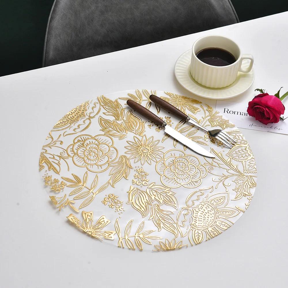 1pc Round Flower Petal Placemat Transparent PVC Waterproof and Heat-insulating PP Printed High-end Dining Table Decoration Mat