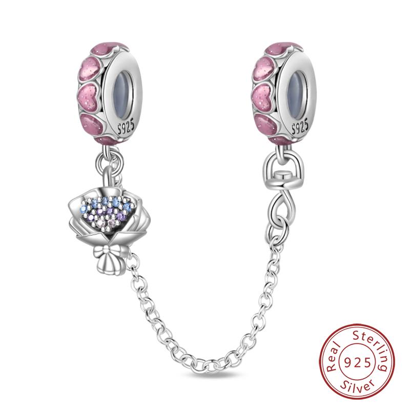 Real 925 Silver Stars & Moon Sunflower Safety Chains Spacer Beads Charms Fit Qikaola 925 Bracelets DIY Jewelry