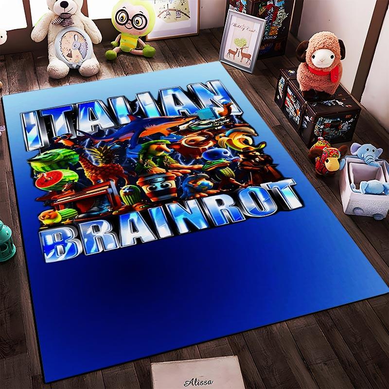 Colorful Cartoon Characters Design Rug with "Italian Brainrot" Text Suitable for use as an anti-slip for living room bedroom sofas