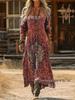 European-American Retro Floral Print Long Sleeve Dress