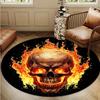 Crystal Velvet Burning Skull Printed Round Area Rug - Non-Slip, 100% Polyester, Bold Flame Design for Bedroom & Living Room Decor, Compact S