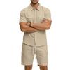 Casual Solid Color Linen Two Piece Sets Mens 2026 Spring Summer Fashion Short Sleeve Shirts and Shorts Outfits Men Linen Suits