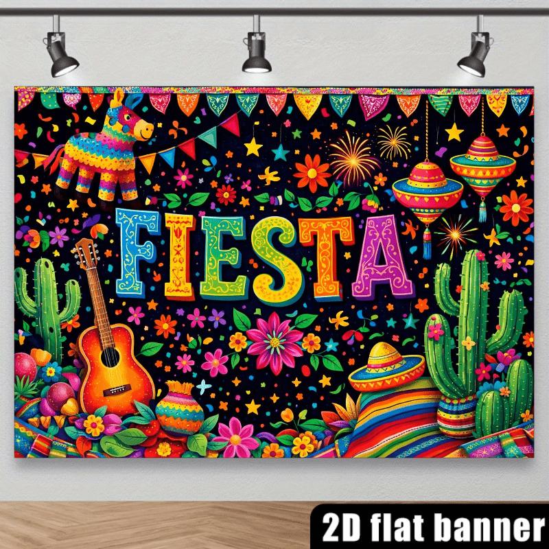 The 2D Background Image of the Carnival Themed Party Features Colorful "Fiesta" Text In the Center