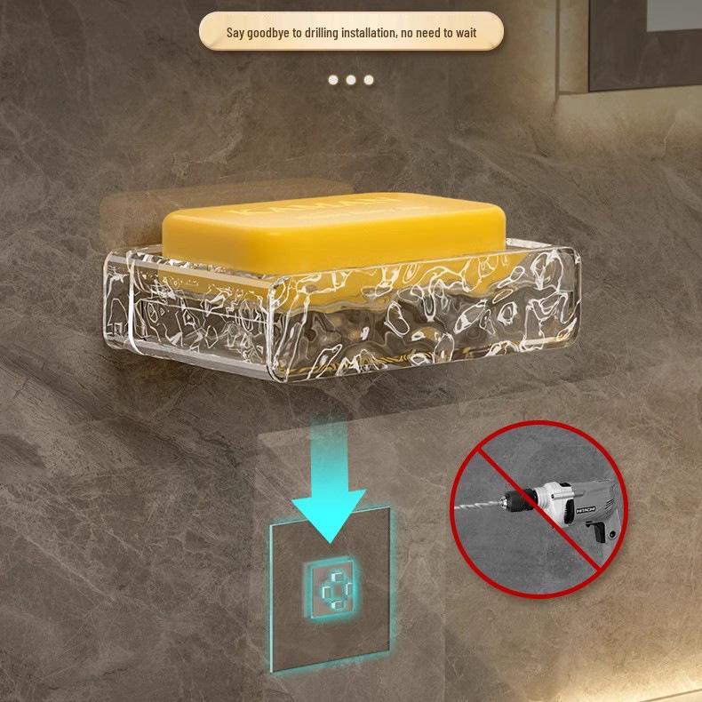 Punch-Free Wall-Mounted Soap Dish: High-End Draining Organizer for Bathroom & Laundry