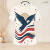 Women Plus Size V Neck Short Sleeve Eagle Star Stripe Printed Nurse Scrub Top With Front Pockets