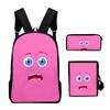 Novelty Classic Monster Face 3D Print 3pcs/Set pupil School Bags Laptop Daypack Backpack Inclined shoulder bag Pencil Case