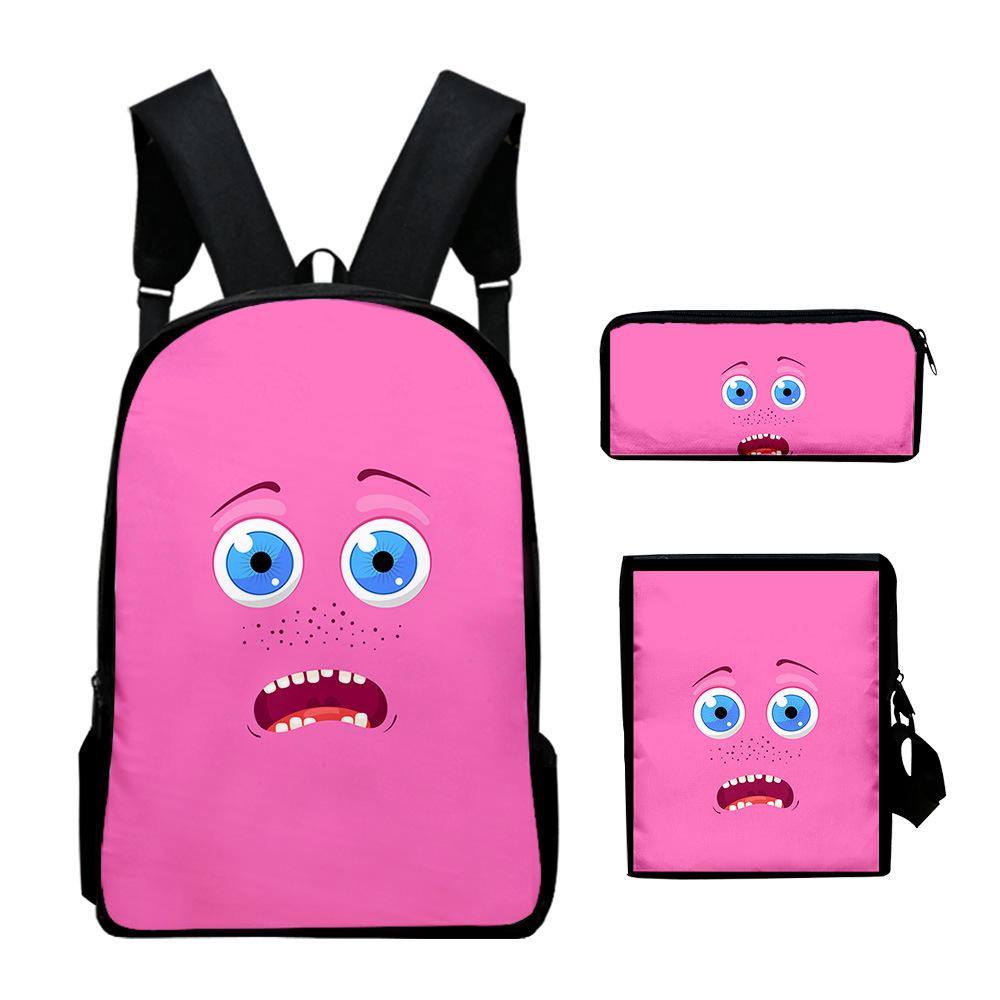 Novelty Classic Monster Face 3D Print 3pcs/Set pupil School Bags Laptop Daypack Backpack Inclined shoulder bag Pencil Case