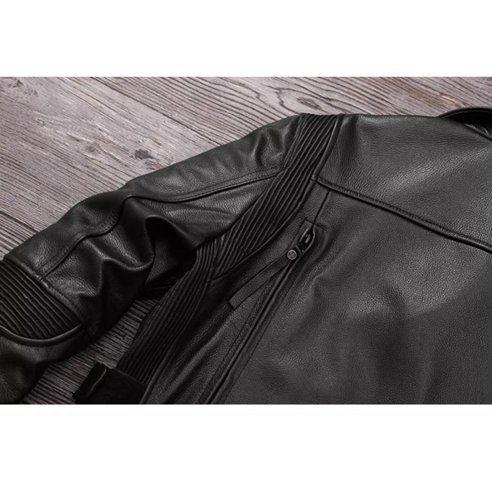 Chinese Size Heavy Motorcycle Jacket Natural Cowhide Leather Top Layer Causal Vintage Retro Moto Suit Leather Coat Winter