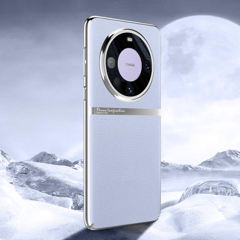 Suitable for Huawei Mate60pro Mobile Phone Case Electroplating Plain Leather Mate60 Business Lens Full-inclusive Anti-fall Cover