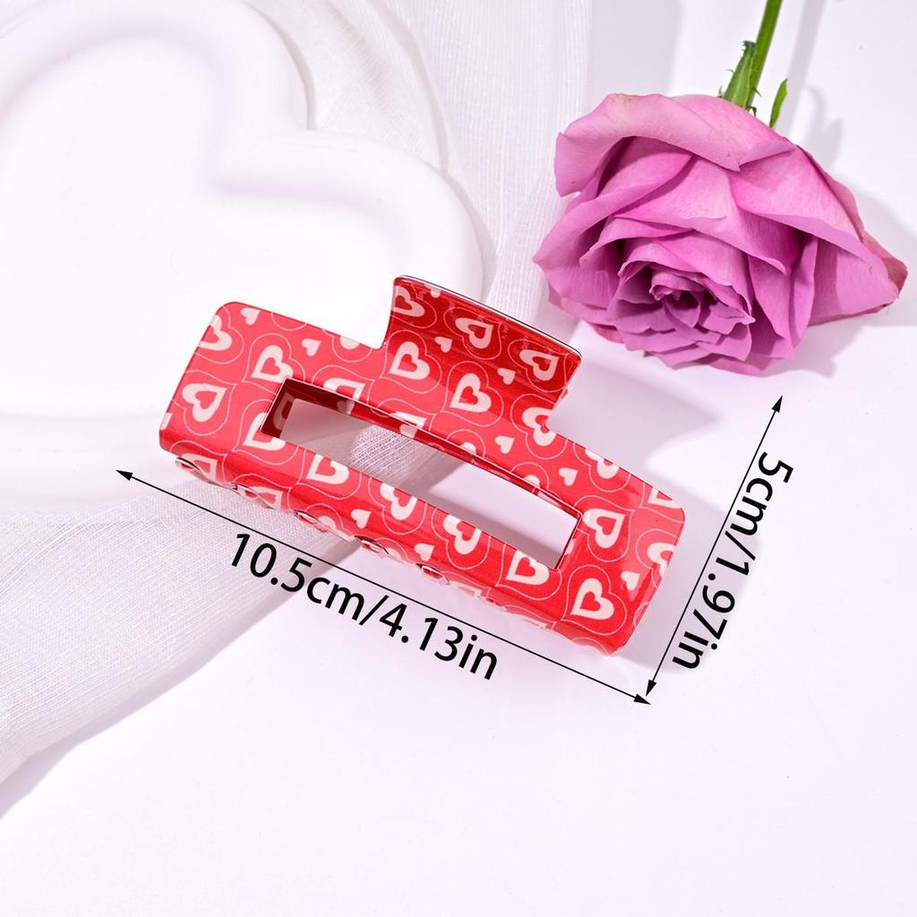 Korean-Style Large Valentine's Day Heart & Rose Acrylic Hair Clip