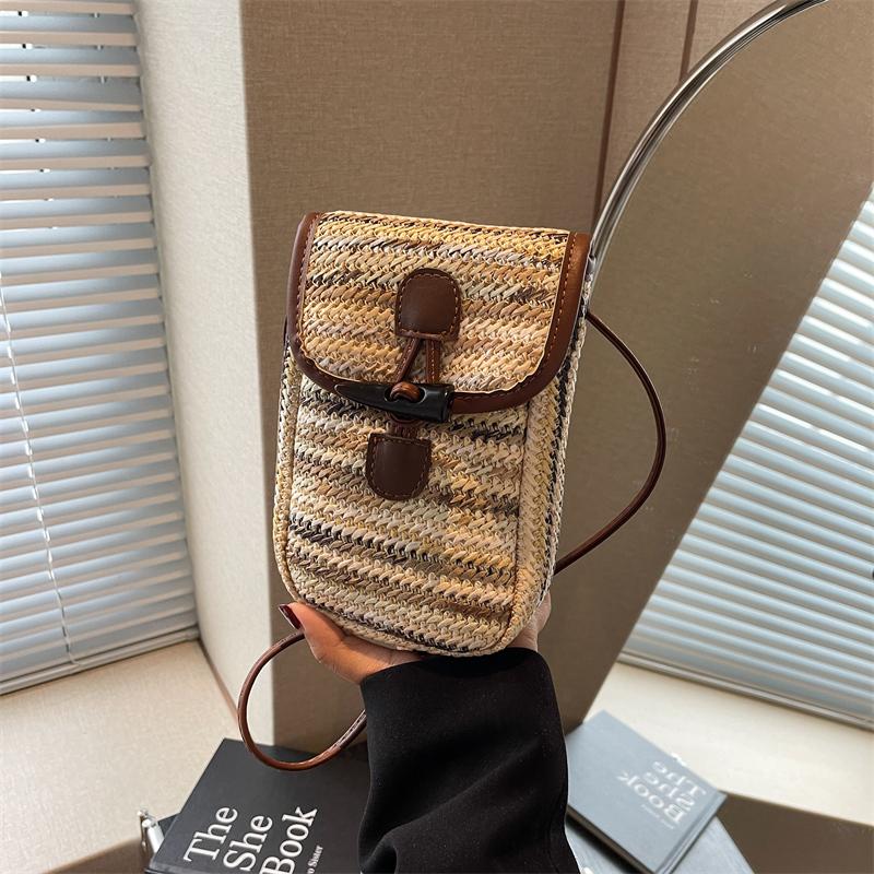 Sommer Ny Mini Reise Stråvevd Crossbody-veske Dame Utsøkt og Søt Liten Håndveske Dame Mobiltelefonveske Skulderveske Strandveske