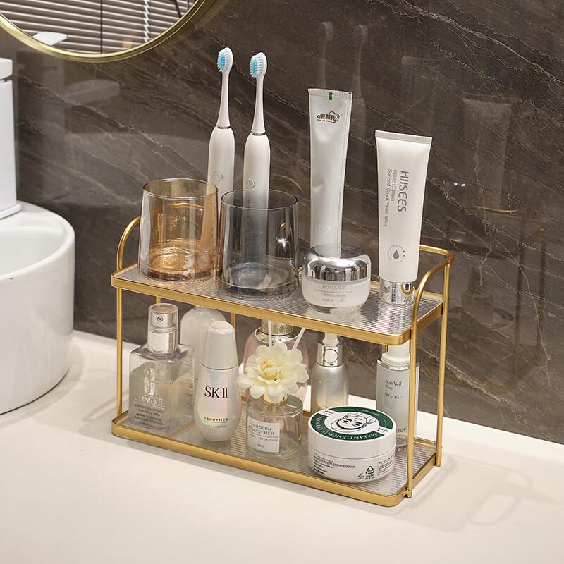 Gold Double-Layer Bathroom Countertop Organizer Shelf