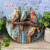 Retro Round Tin Sign Colorful Birds On Branch Aluminum Wall Art For Home