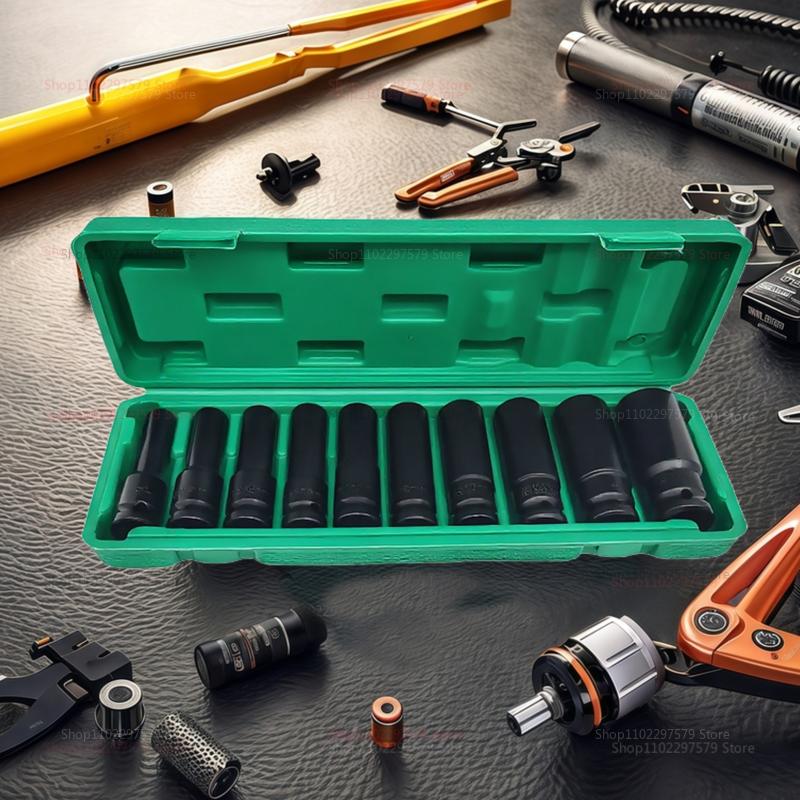 10-Piece Universal Socket Wrench Set Deep Slot Pneumatic Maintenance Tool Wrenches for Automotive Garage Repair and DIY
