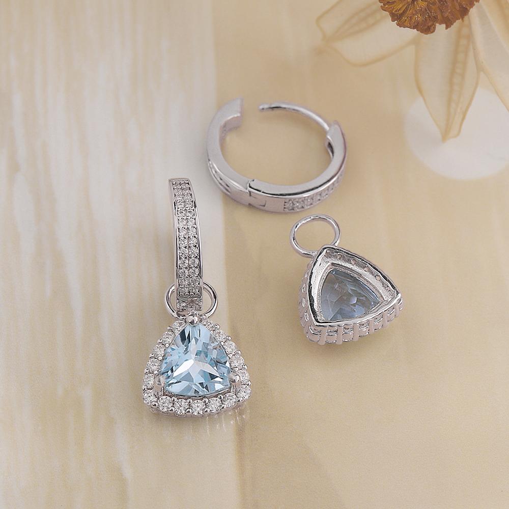 Classic two wear method design women's earrings Natural triangle 8.0mm sky blue topaz 925 sterling silver jewelry for party wear