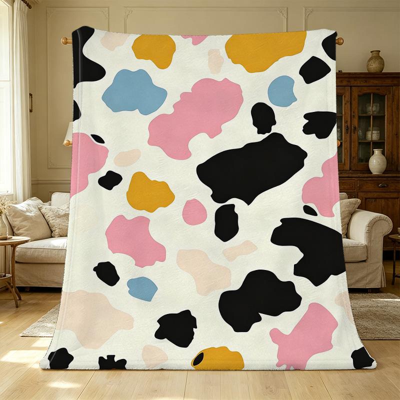 Cow Print Fleece Blanket – Soft Plush Warm Throw for Home, Sofa, Couch, Halloween & Christmas Holiday Decor