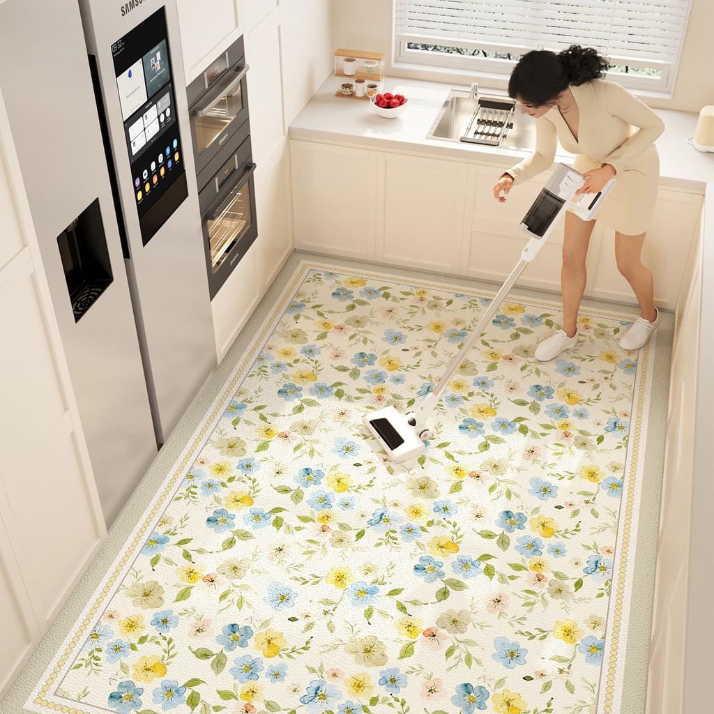 Modern Simple Kitchen Floor Mat PVC Leather Waterproof Oil-proof Carpet Large Floral Anti-fouling Balcony Rugs Tapete De Cozinha