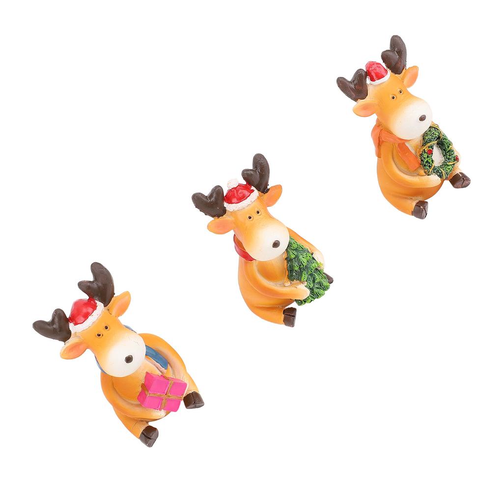 Xmas Reindeer Ornament Resin Statue Cartoon Cute Elk Figurine Tabletop Desktop Ornament