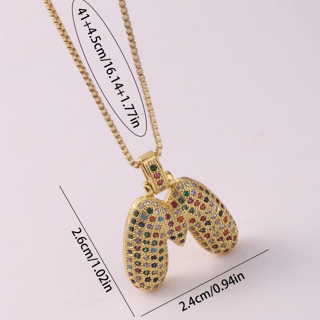 Colorful Zircon 26-Letter Initial Pendant Necklace
