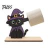 Gatto Nero Regalo di Festa 2 Pezzi Portasciugamani di Carta di Halloween, Dispenser Rotolo da Tavolo Animale Cartone Animato, Supporto in Legno per Asciugamani di Carta da Banco per