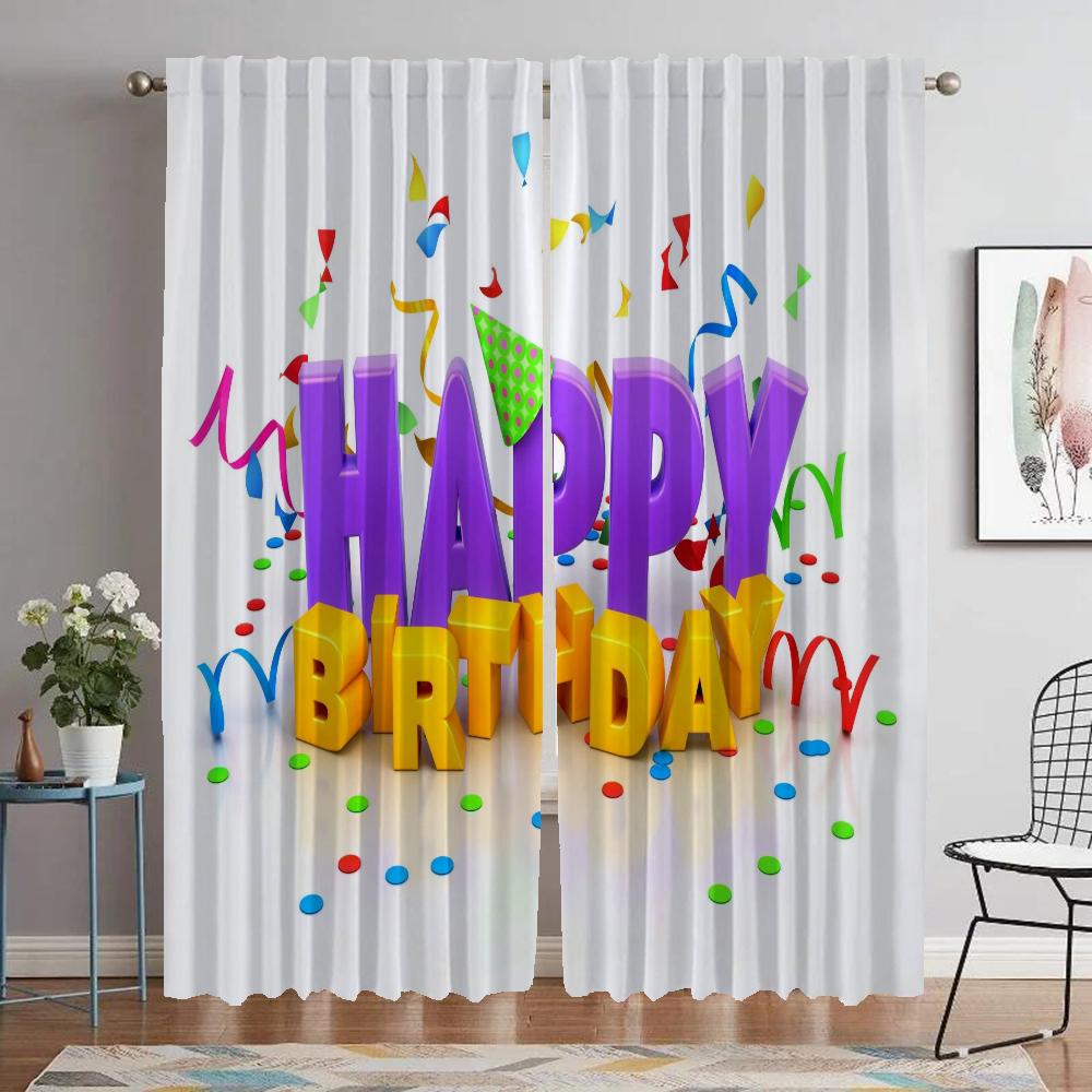 

С Днем Рождения Перегородка Домашние Интерьерные Шторы для Гостиной Штора Блэкаут Тюль для Спальни Хэллоуин Украшение Жалюзи W50xH70cmx2pcs-CL