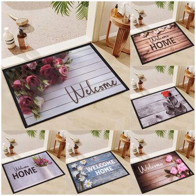 Wood Grain Flowers Crystal Velvet Floor Mat Entry Door Mat Foot Mat Valentine's Day Flower Home Decoration Small Carpet