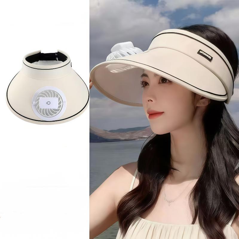 Wide Brim Outdoor Summer Sun Protection Hat with USB Fan Cooling Cap for Hiking Camping