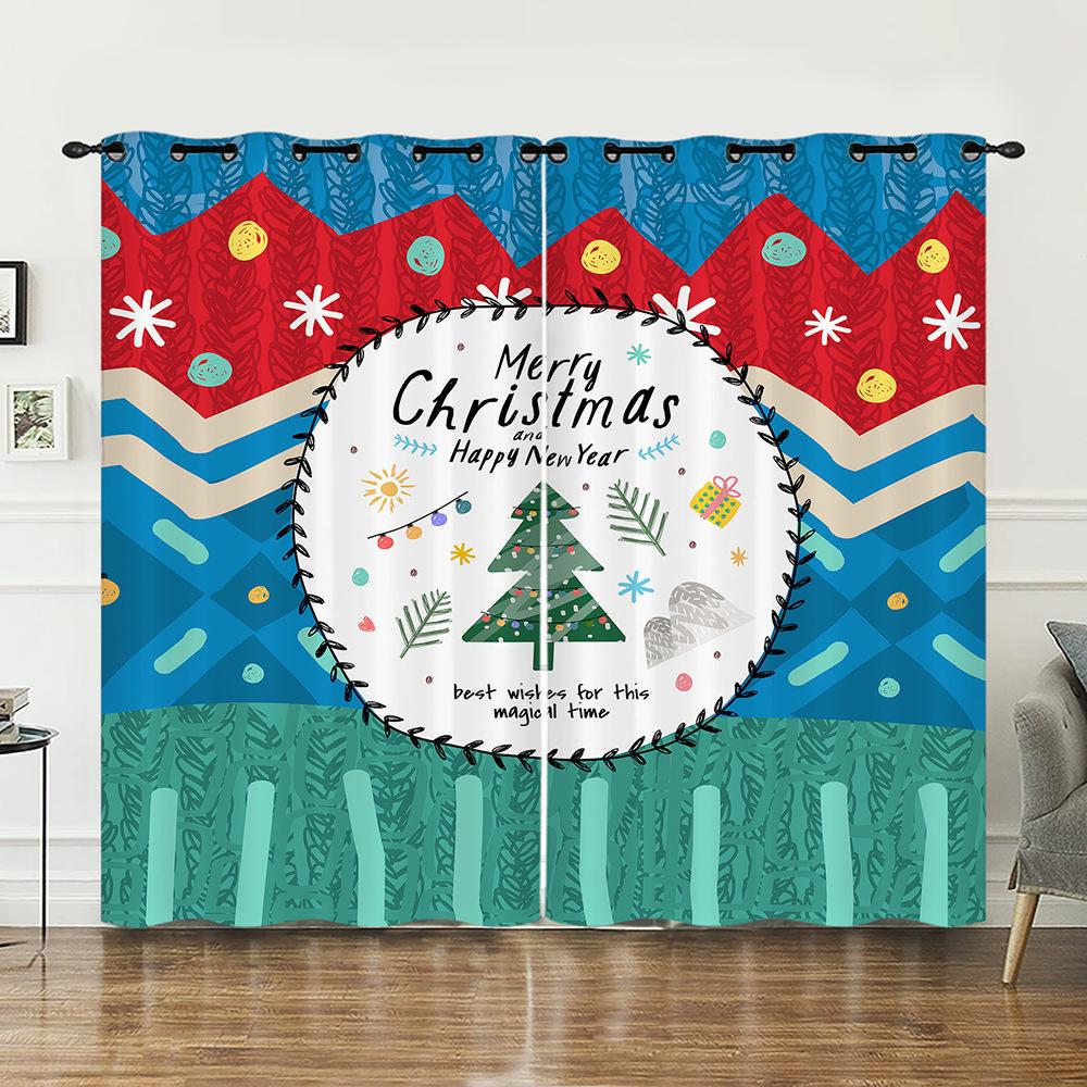 Curtains Christmas Illustration 3D Digital Printing Blackout Curtain Perforated Bedroom Living Room