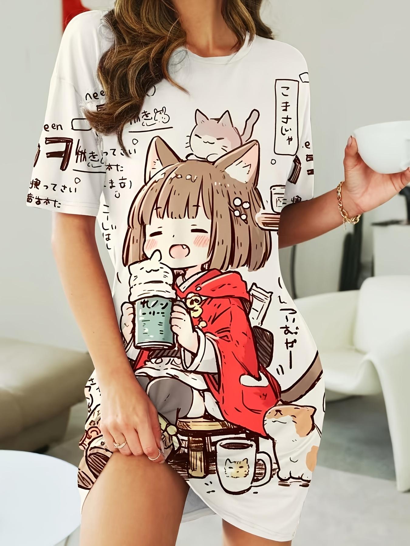 

Japanese Cute Style Anime Illustration Cartoon Printed Round Neck Dress. Machine Washable All-Season Adult Pajamas. Fashionable Casual Evening Wear. V 2XL дубильная кора