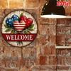 USA Patriotic Heart Welcome Sign Metal Wall Art Rustic Decor Outdoor Weatherproof