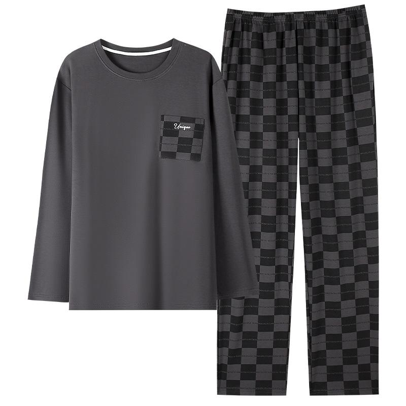 Men'S Pajamas Men'S Spring And Autumn Pure Cotton Long-Sleeved Men'S Autumn Cotton Casual Loungewear Set