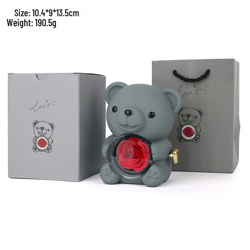 Hugging Bear Preserved Rose Gift Box with Necklace & Ring