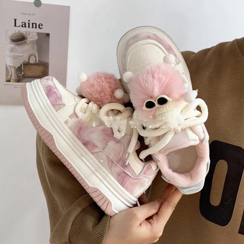 Koreańska Moda 2025 Estetyczne Tanie Damskie Buty na Platformie Wyprzedaż Wiosna Jesień Codzienne Sznurowane Sportowe Różowe Damskie Obuwie