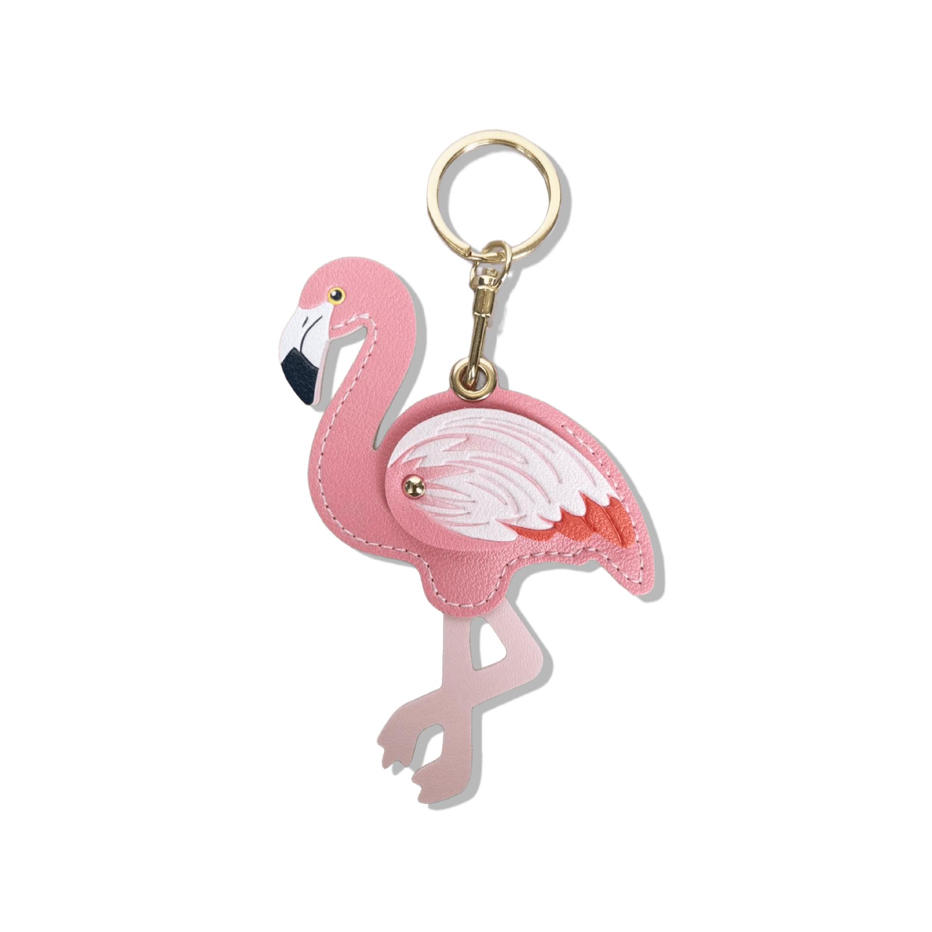 Flamingo Leather AirTag Holder & Access Card Keychain Charm