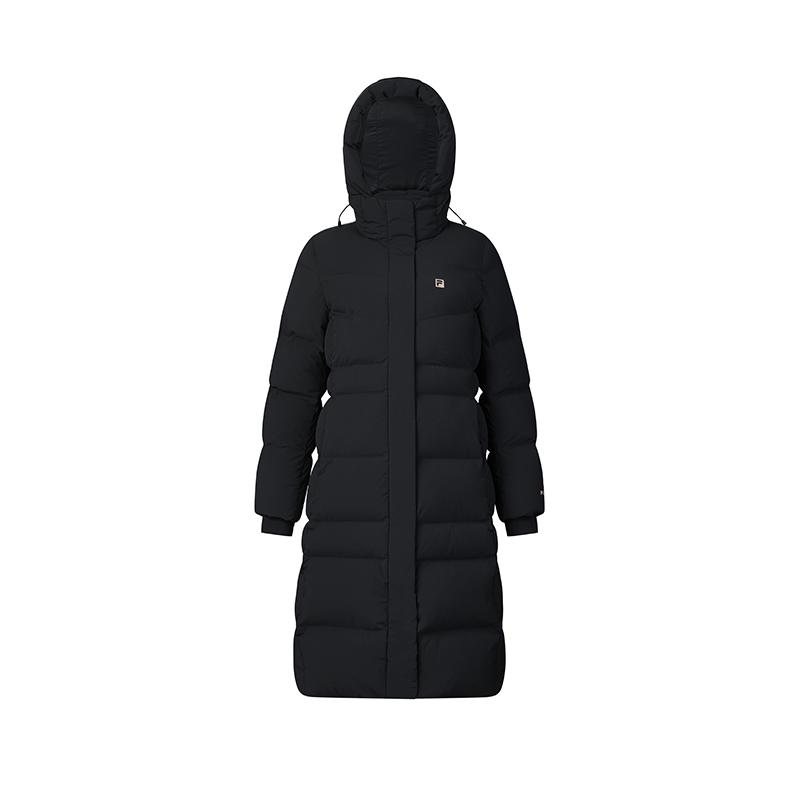 Fila Fitness Versatile Warm Long Hooded Down Jacket Women Outerwear Deep-Black A11W441907F-BK