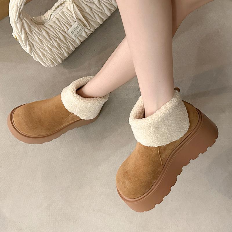 Snökängor med tjocksula och höjdökning för damer, höstens nya mode, plyschvarma korta stövlar, små fluffiga bomullsstövlar