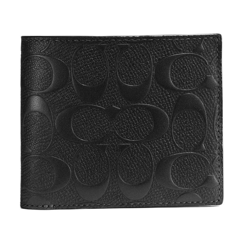 

COACH 3 IN 1 Wallet 11 Classic Old Flower Print Signature Leather Wallet Mini Men s Black чорний