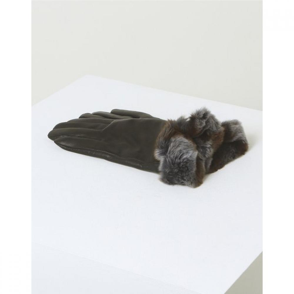 Daks Black Lambskin Rex Fur Trim Touchscreen Gloves