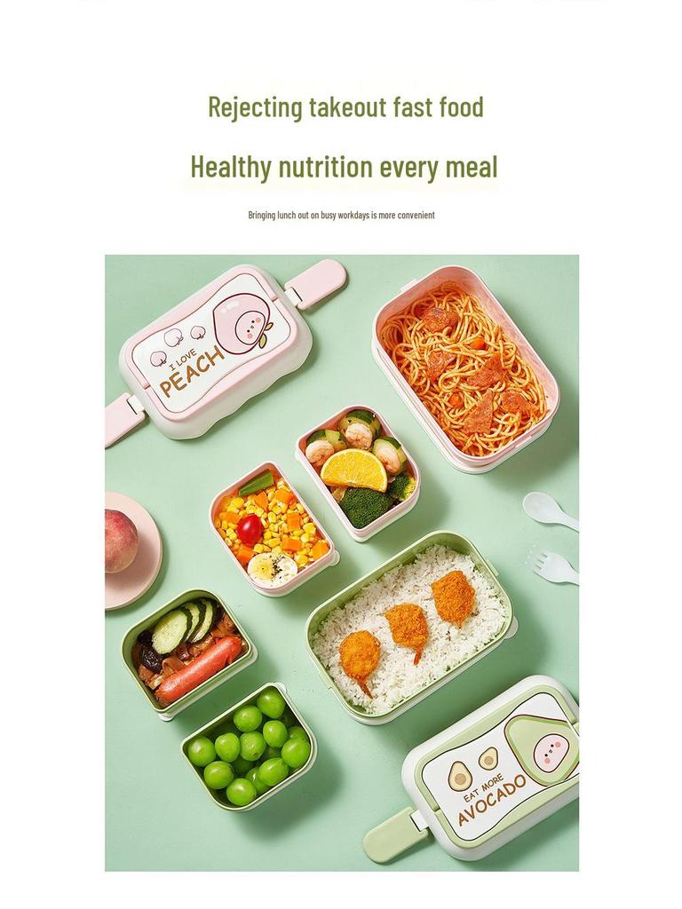 Double-Layer Cute Plastic Bento Box with Cutlery - Divided Compartments for Kids, Students, and Office Use, Microwave Safe