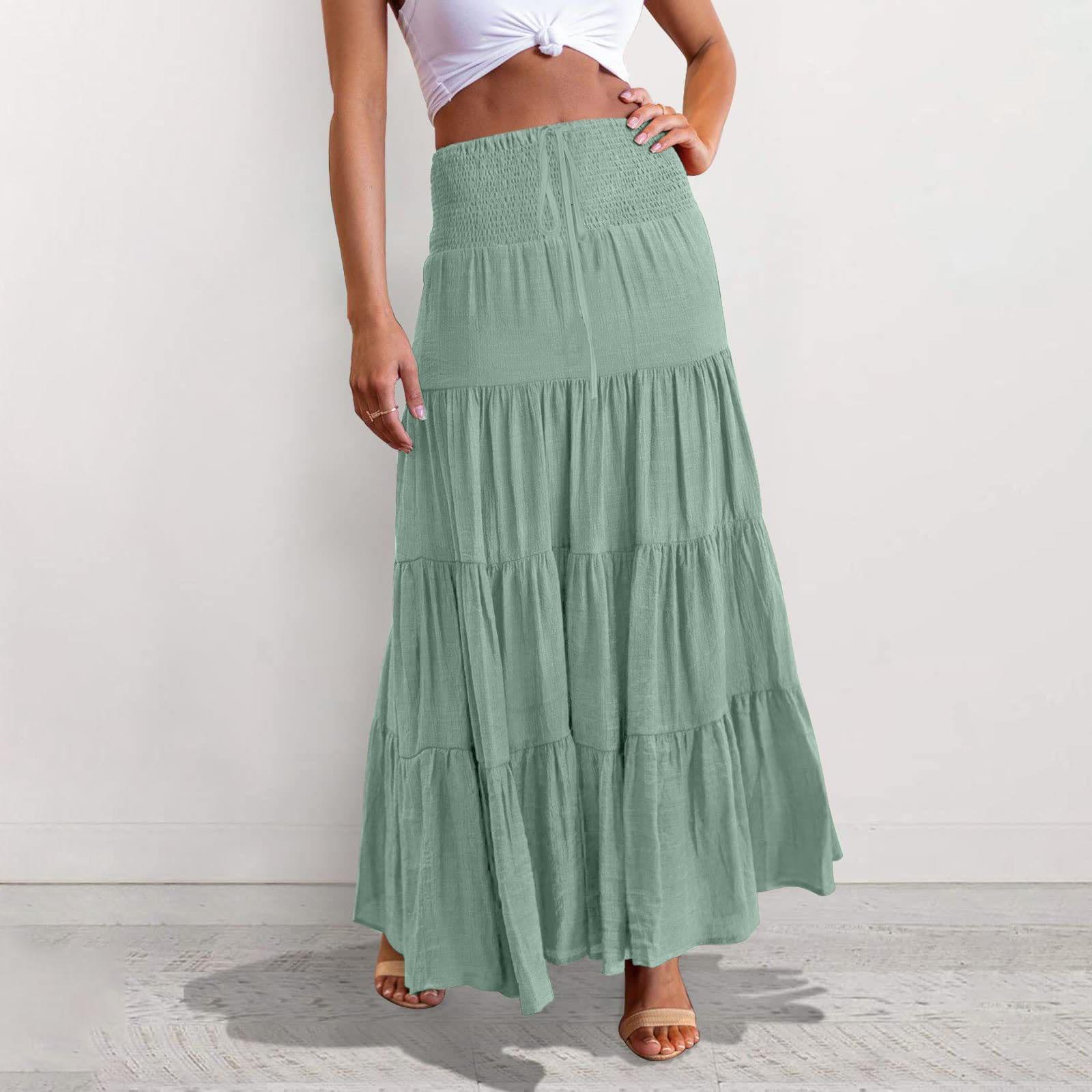 

Женская юбка средней длины с высокой талией, богемная плиссированная элегантная длинная юбка трапециевидной формы XL