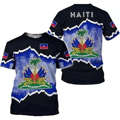 Herren T-Shirt mit Muster der haitianischen Flagge, 3D-Druck, Nationales Emblem von Haiti, Kurzärmel, Mode-Tops, T-Shirts, Nationalfeiertags-T-Shirt