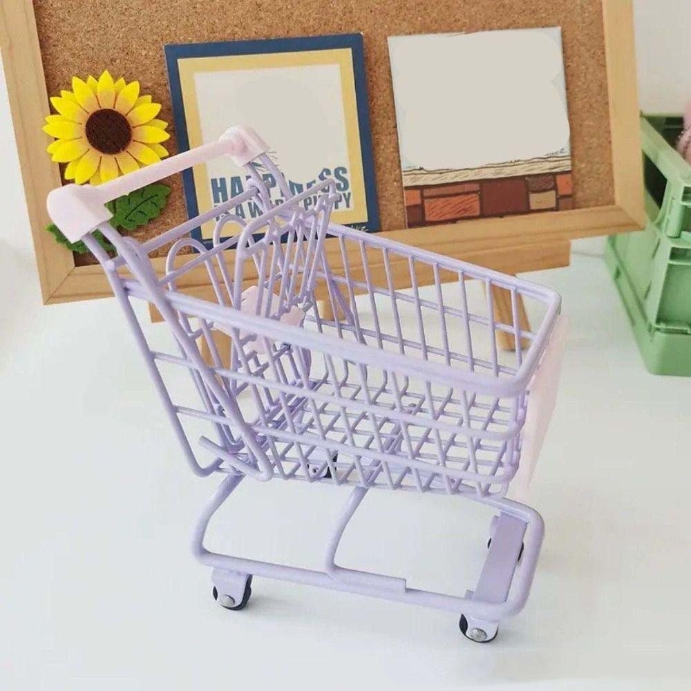 Hollow Shopping Cart Storage Metal Desktop Stationery Holder Portable Mini Storage Basket  Office