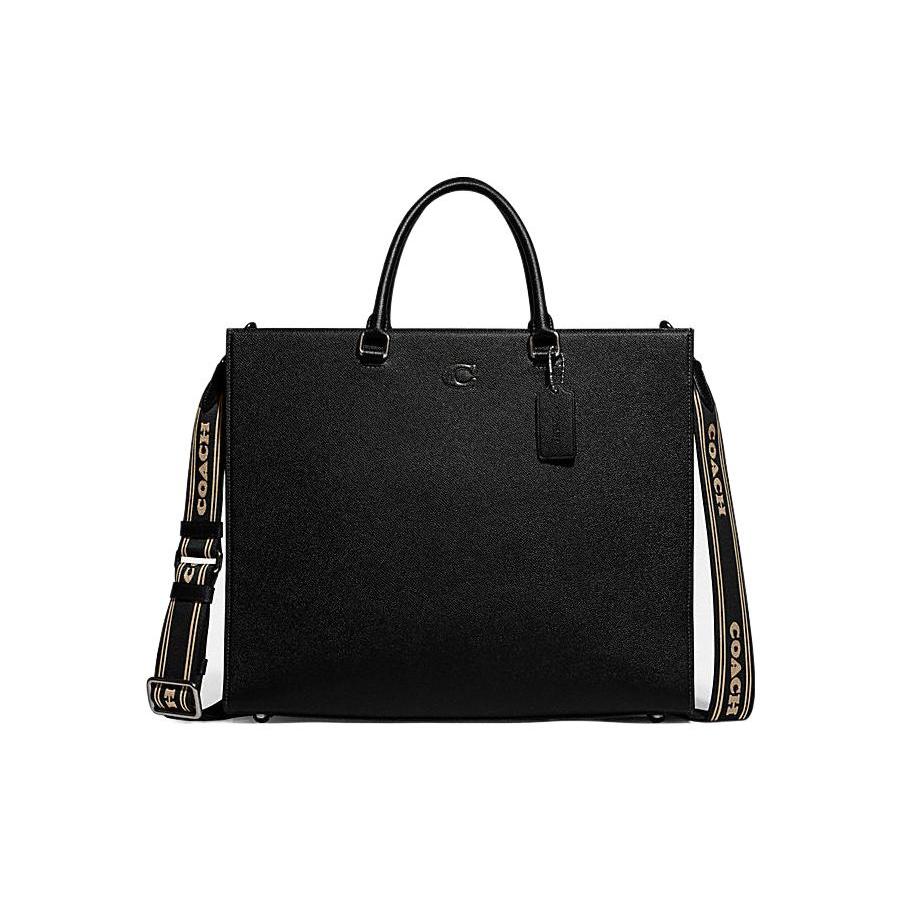 New COACH Cross Grain Leather Canvas Tote Shoulder Bag, Crossbody Bag, Handbag Large Size Women's Black CJ844-BLK