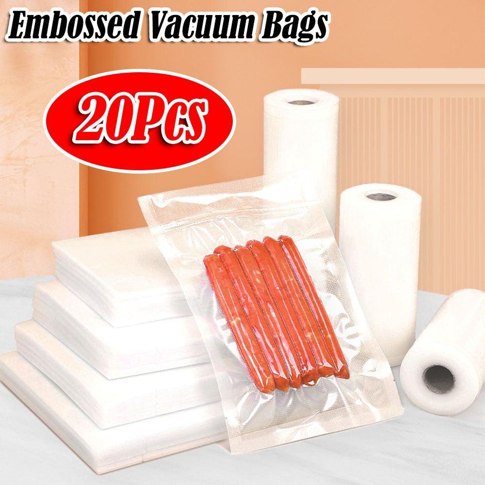 20Pcs Portable Clear Embossed Vacuum Bags Heat Sealing Frozen Heatable Food Saver Bags Vacuum Sealer Bag for Vac Storage