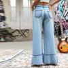 Y2K Style High Waist Wide Leg Ruffle Jeans for Women