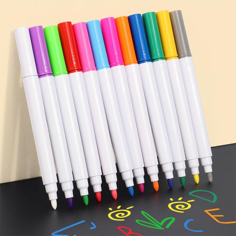 Smooth Flow Quick Dry Vivid Colors for Sketching Doodling on Acrylic 12Pcs Erasable Liquid Pens Luminous LED Board Pen Set